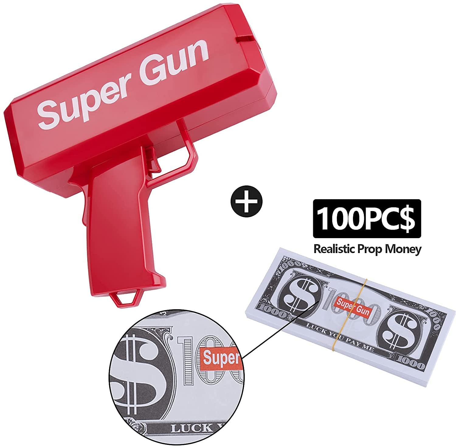 Super Money Gun Cash Cannon for Wedding, Parties and Fun – Includes 50 Fake Dollars Money Gun  (Red)