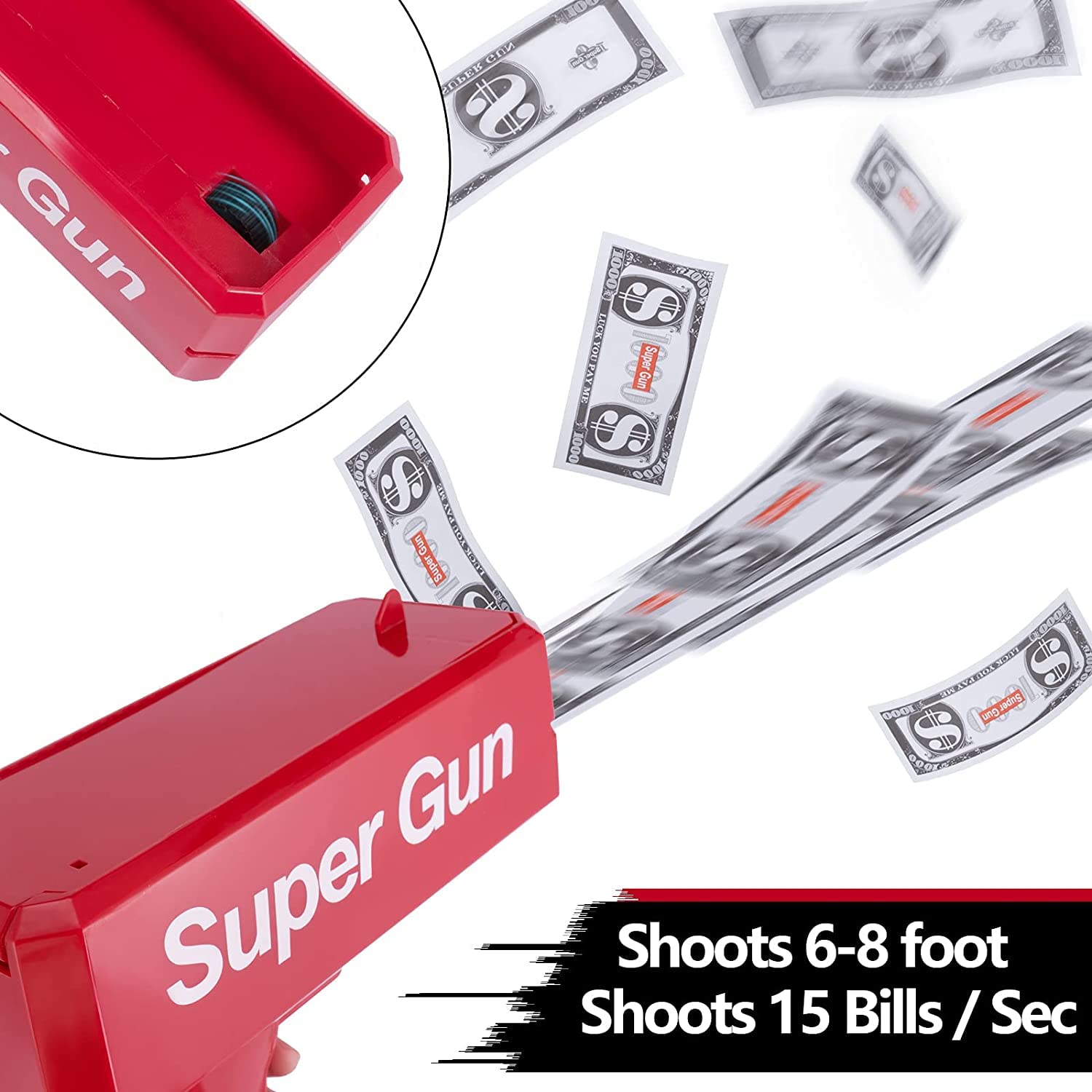 Super Money Gun Cash Cannon for Wedding, Parties and Fun – Includes 50 Fake Dollars Money Gun  (Red)