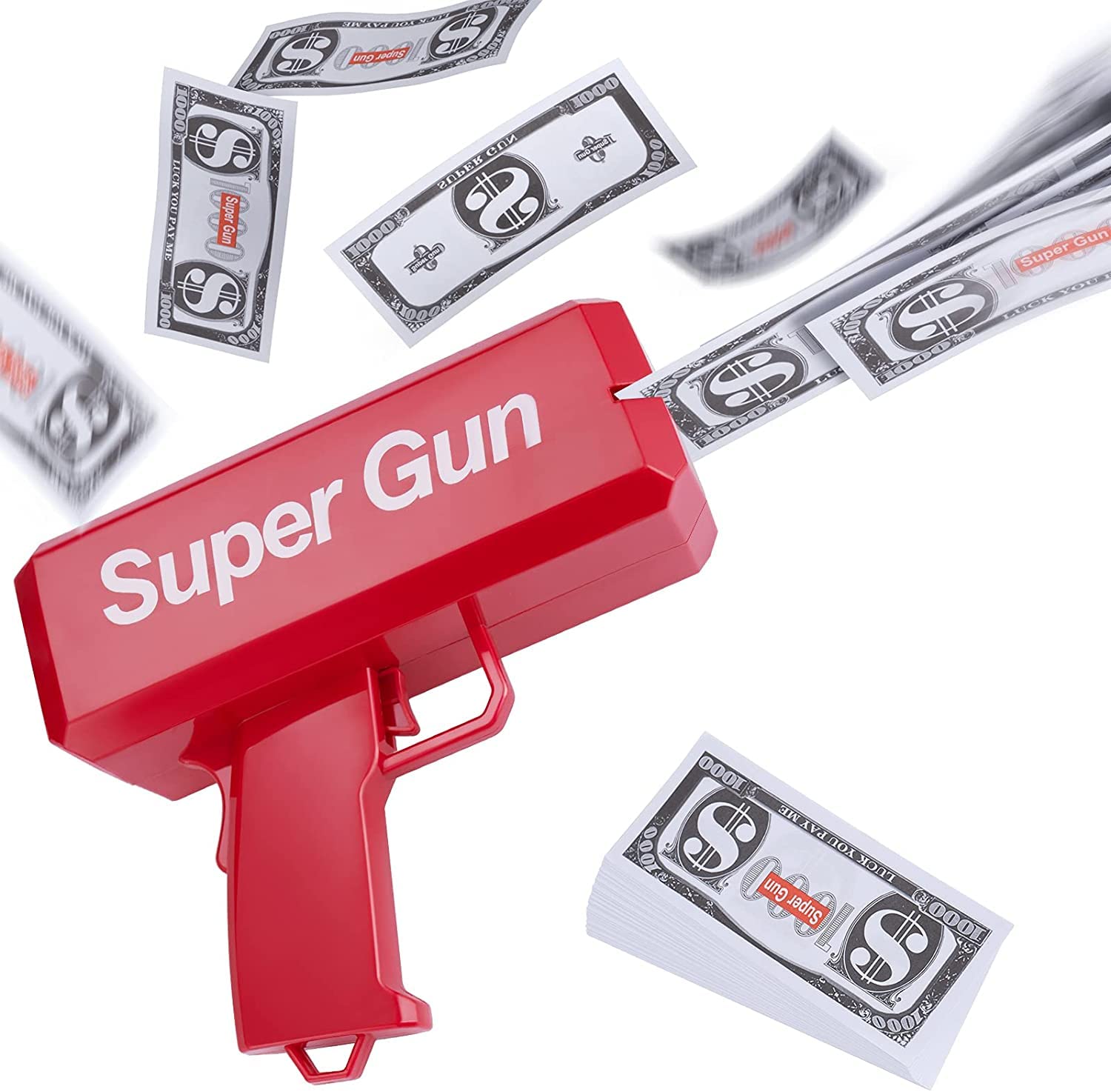 Super Money Gun Cash Cannon for Wedding, Parties and Fun – Includes 50 Fake Dollars Money Gun  (Red)