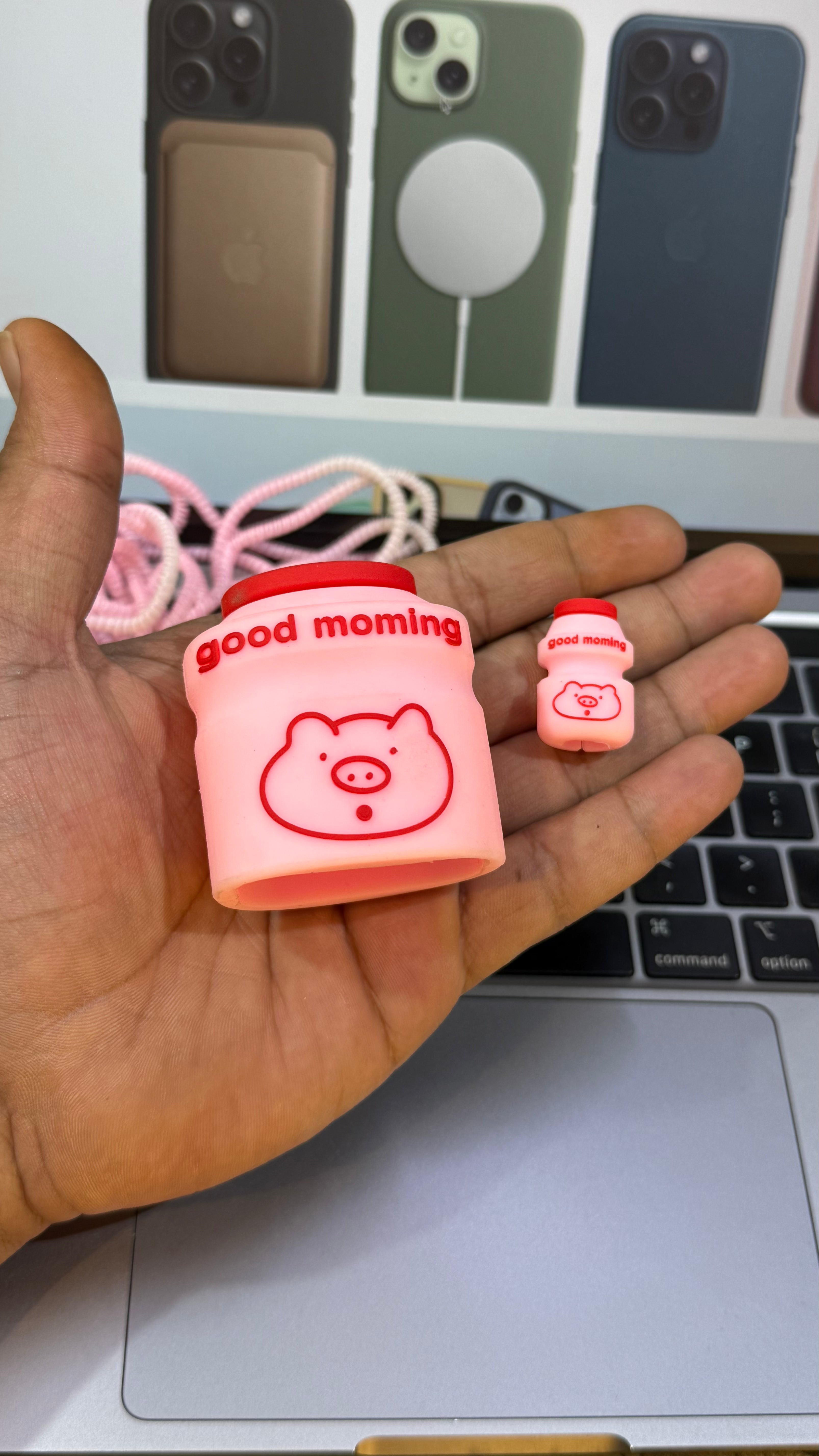 Cute Pig Bottle Cover For Apple 20W Charger Adapter & Cable