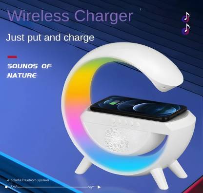 Wireless Charger Lamp with Bluetooth Speaker FM Radio 15W Fast Charging 15 W Bluetooth LaptopDesktop Speaker  (Multicolor, 2.0.2 Channel)